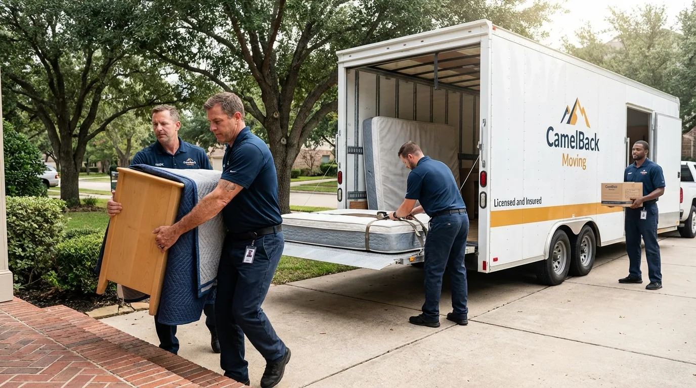 Crew loading residential truck for cross-state move from Highmore, SD